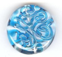 1 30x8mm Crystal with Aqua Squiggle Lampwork Disk